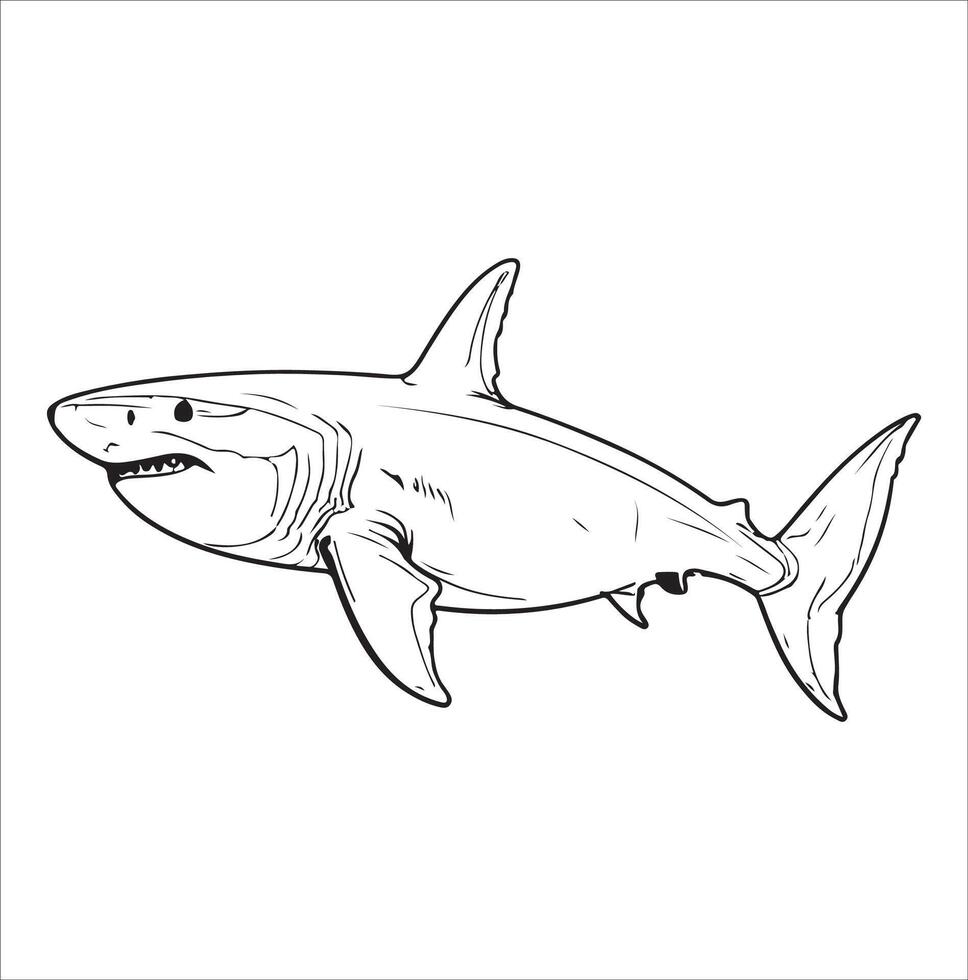Vector silhouettes of various sharks in white