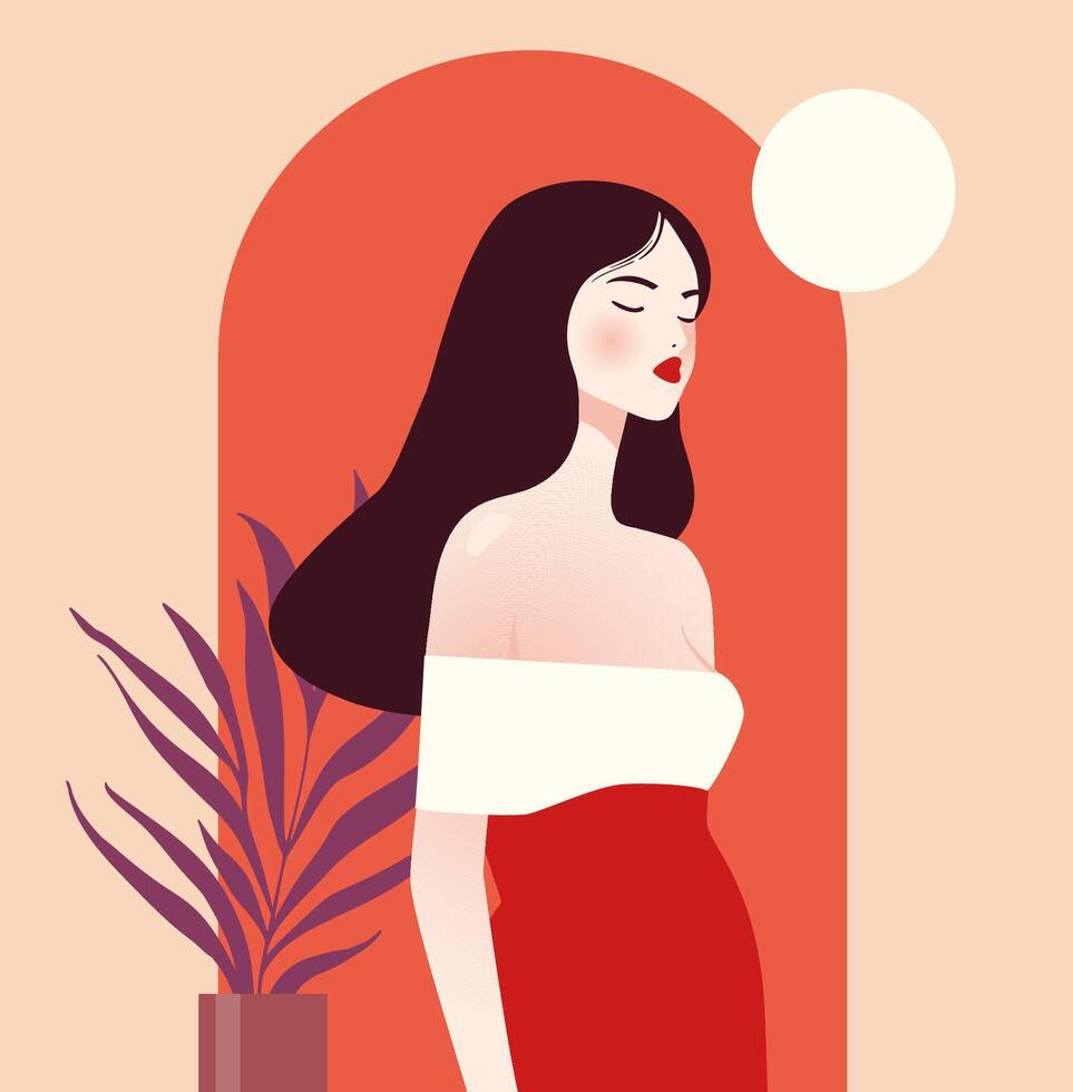 ilustración de un hermosa niña en un minimalista estilo. vector