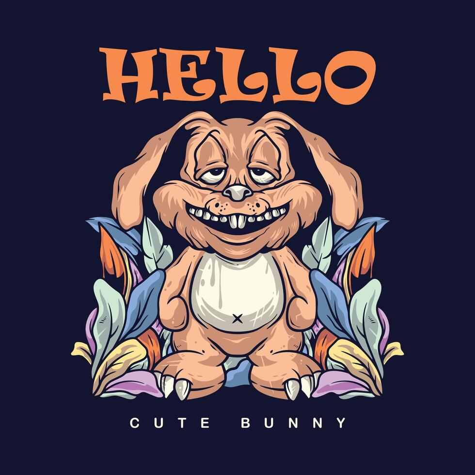 Hello Bunny design poster, Bunny character logo vector
