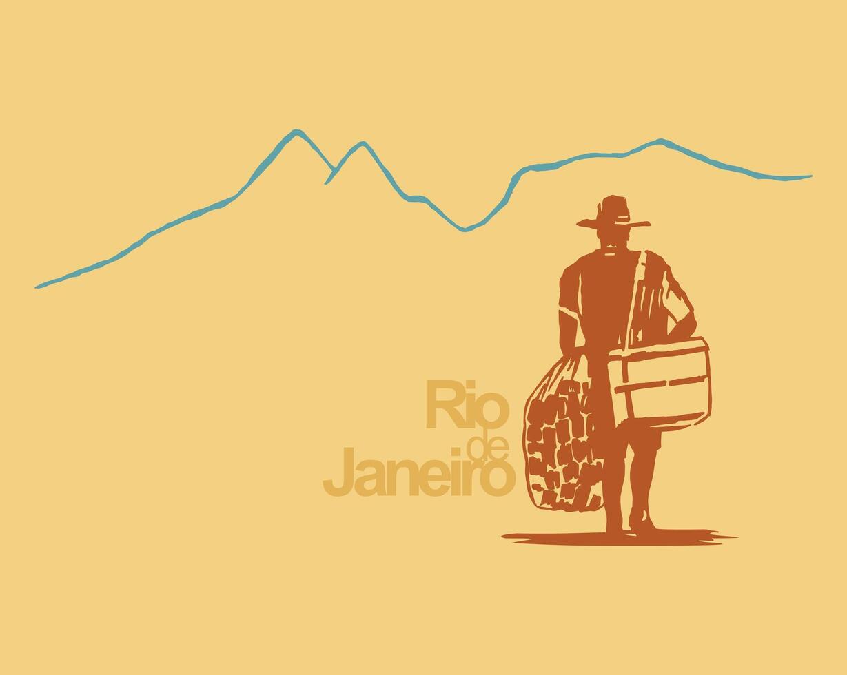 Handmade vector illustration of a seller on the beach in Rio de Janeiro. Art styled with stripped-down features.