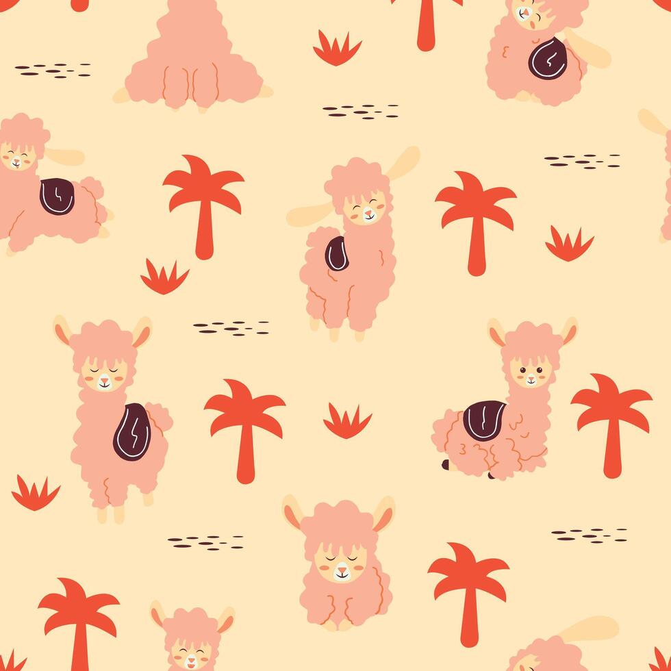 Charming llamas in endless seamless pattern vector