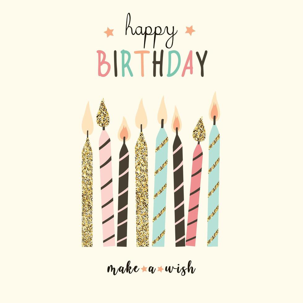 Happy birthday greeting card and party invitation set, vector illustration, hand drawn style.