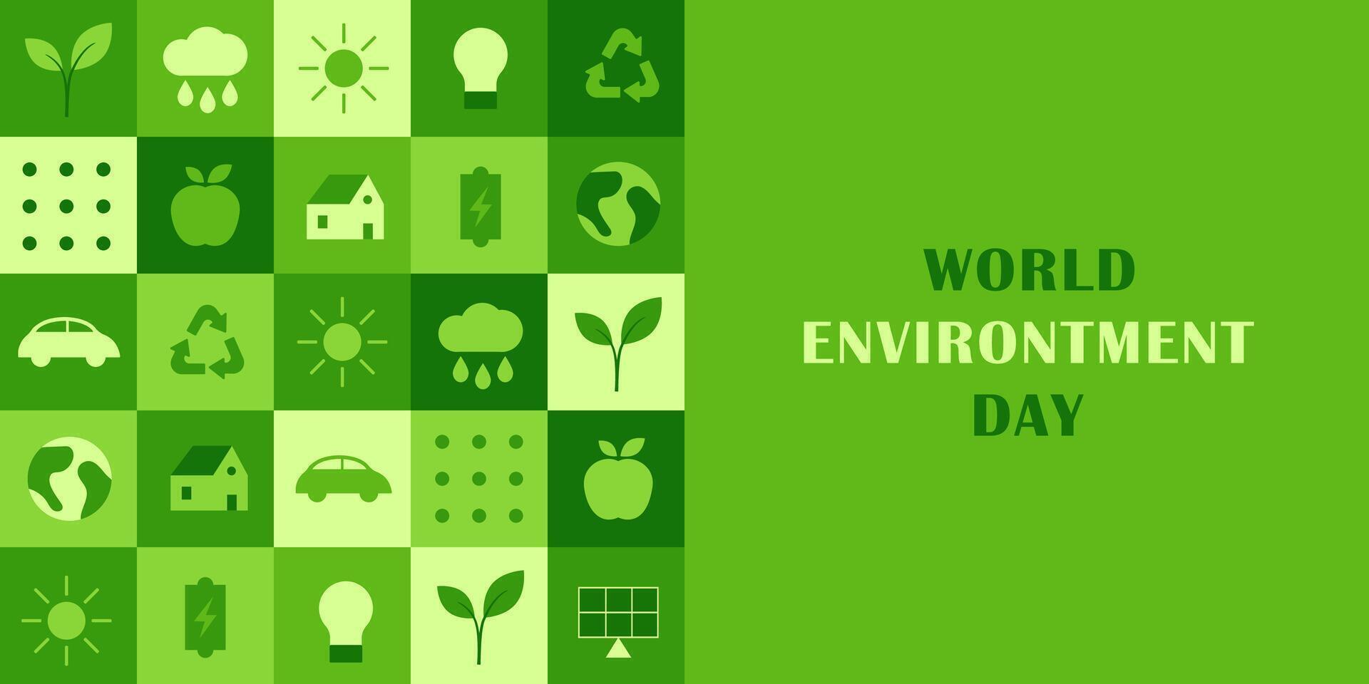 World Environment Day web template illustration with modern eco geometric nature mosaic. Green abstract geometry shape symbol background for online earth holiday or internet landing page vector