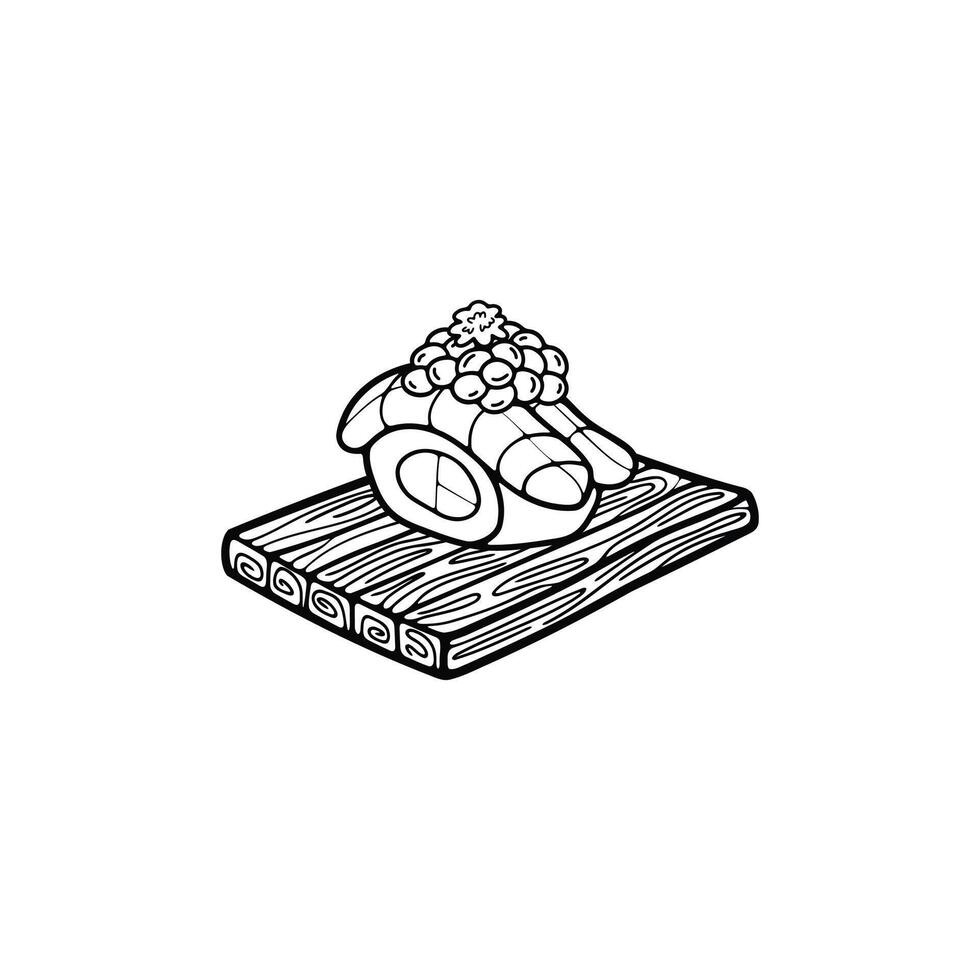 negro y blanco aislar sashimi Sushi japonés comida plano estilo ilustración vector