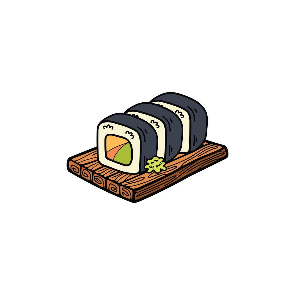 isolate maki sushi japanese food flat style illustration vector