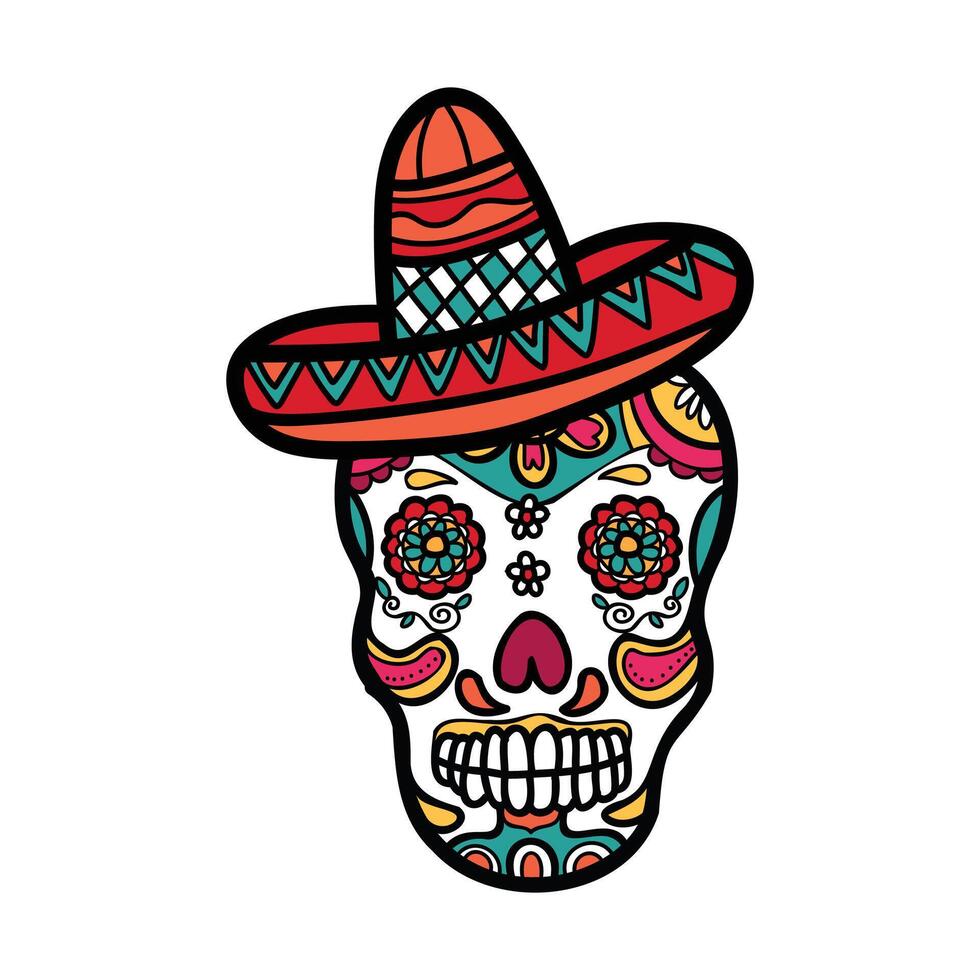 isolate calavera mexican skull hand drawn illustration on background vector