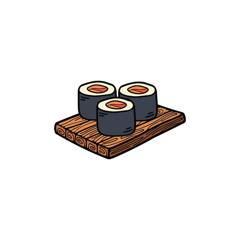 isolate maki sushi japanese food flat style illustration vector