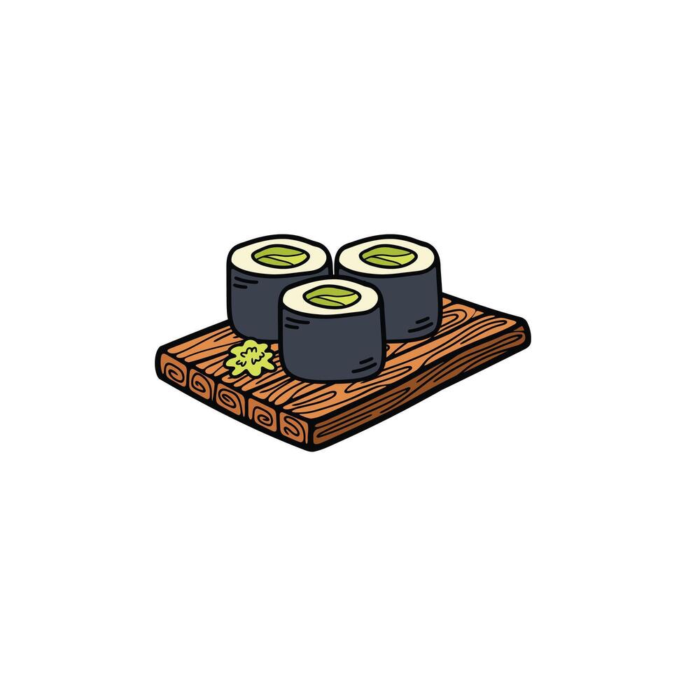 isolate maki sushi japanese food flat style illustration vector