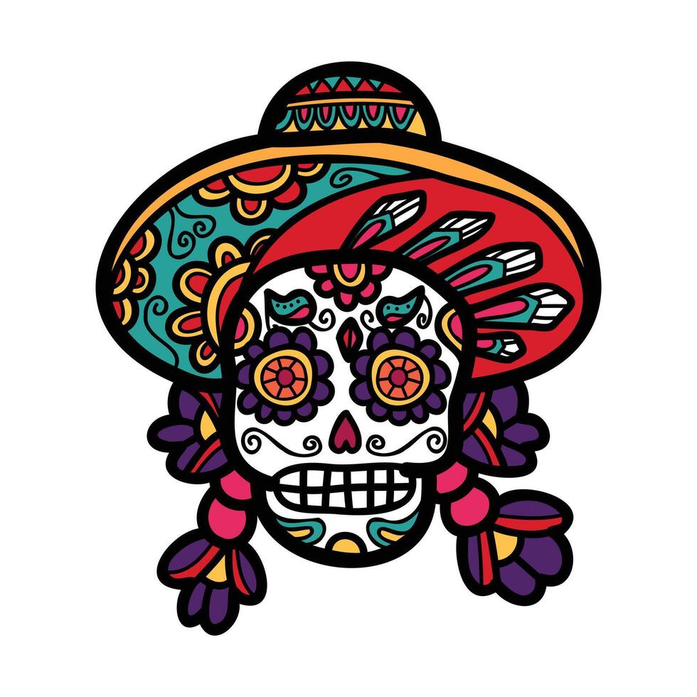 isolate calavera mexican skull hand drawn illustration on background vector