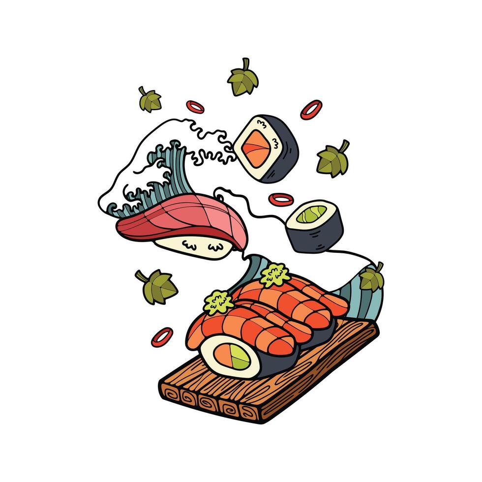 aislar ramen japonés comida conjunto plano estilo ilustraciones vector