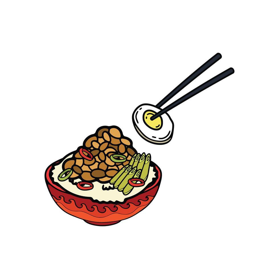 aislar natto y arroz japonés comida plano estilo ilustración vector