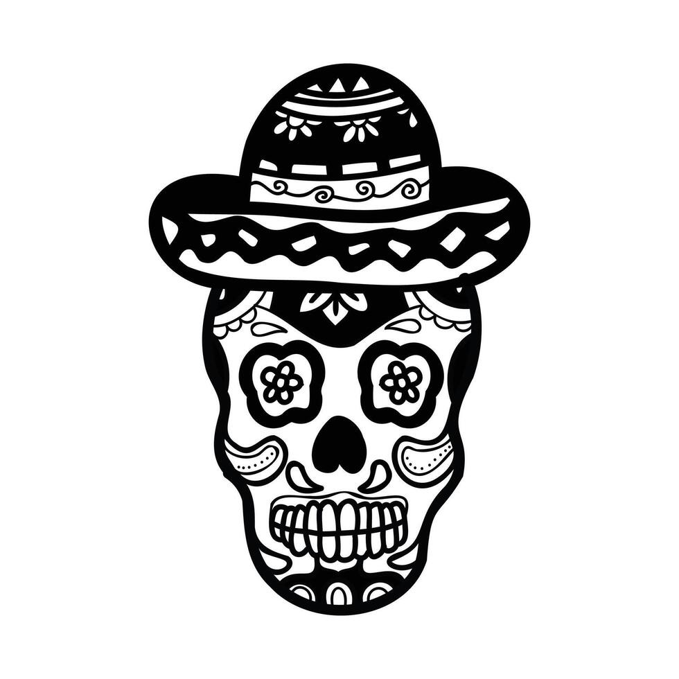 isolate calavera mexican skull hand drawn illustration on background vector