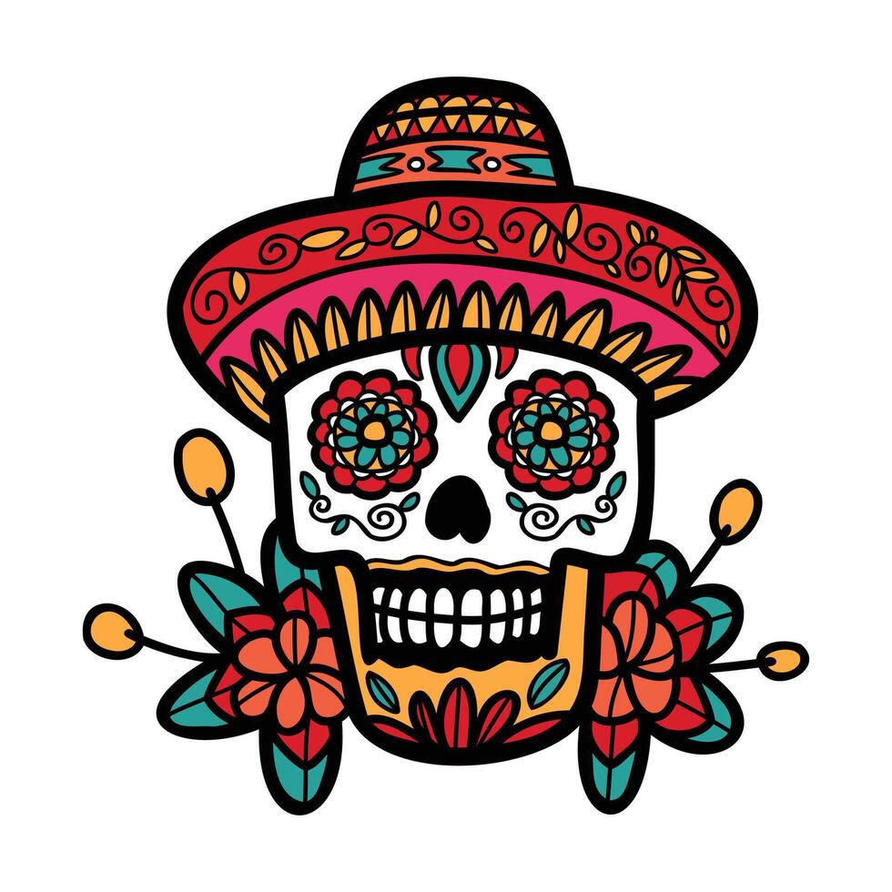 isolate calavera mexican skull hand drawn illustration on background vector