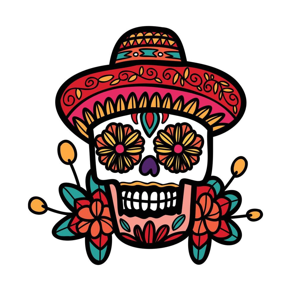 isolate calavera mexican skull hand drawn illustration on background vector