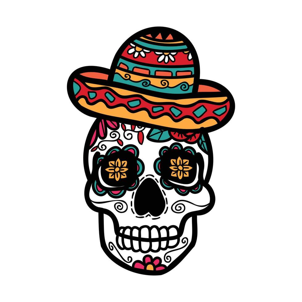 isolate calavera mexican skull hand drawn illustration on background vector