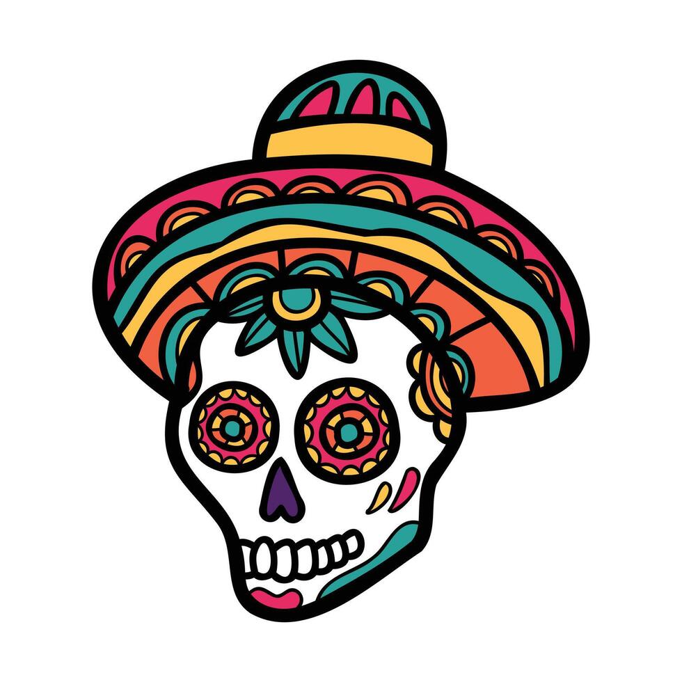isolate calavera mexican skull hand drawn illustration on background vector