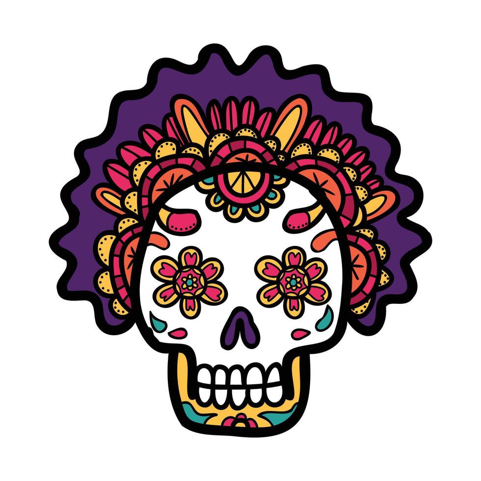 isolate calavera mexican skull hand drawn illustration on background vector
