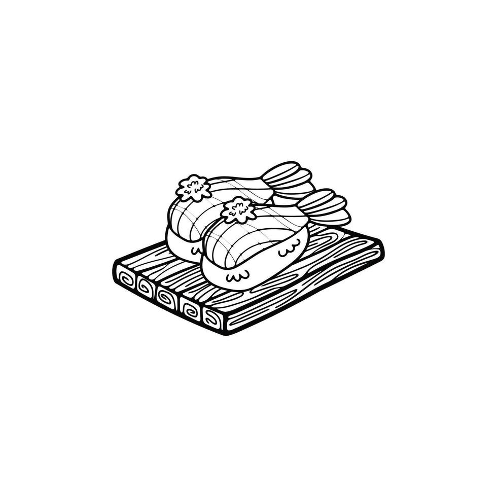 aislar camarón Sushi japonés comida plano estilo ilustración vector