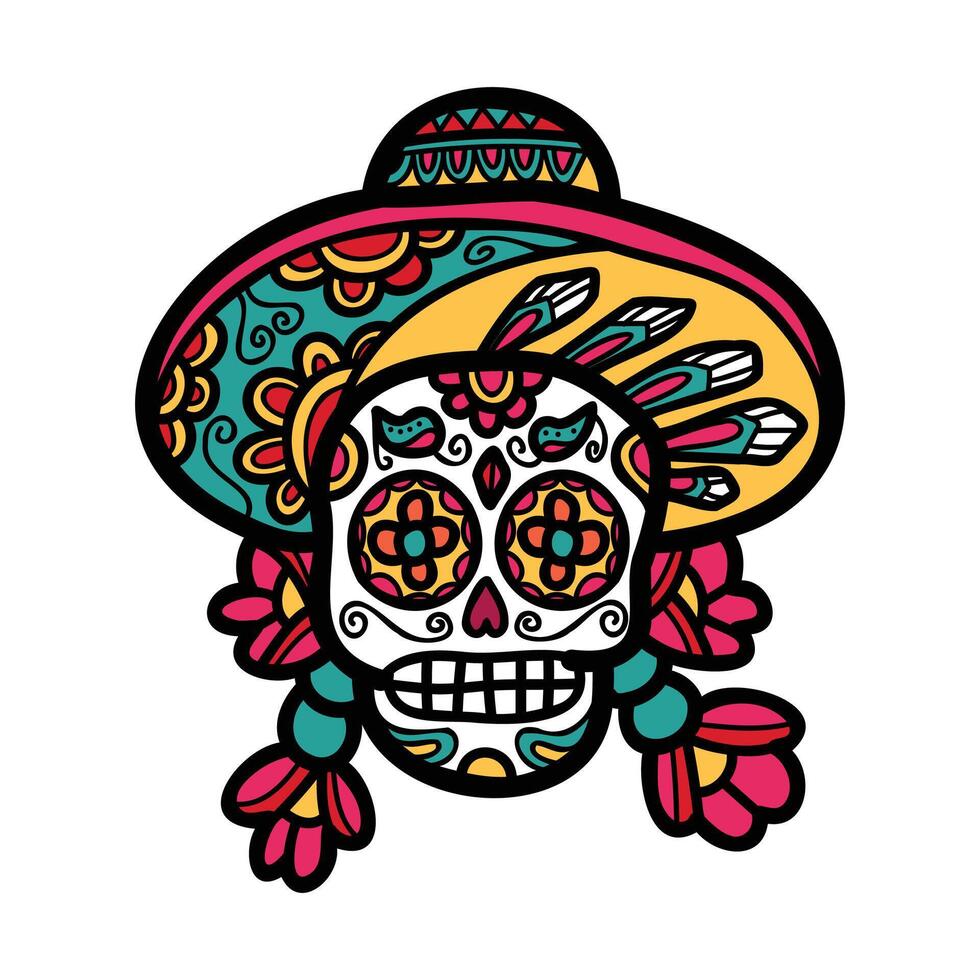 isolate calavera mexican skull hand drawn illustration on background vector