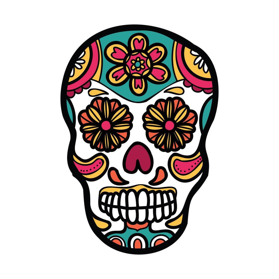 isolate calavera mexican skull hand drawn illustration on background vector