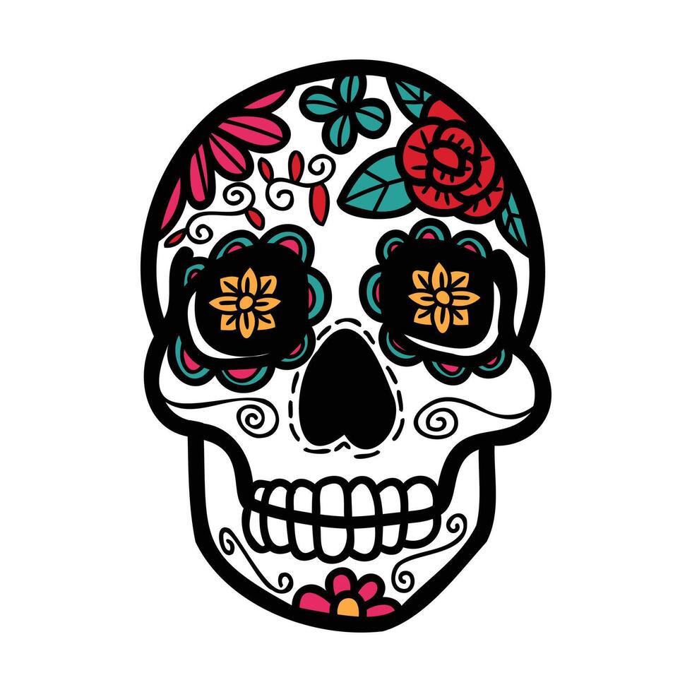 isolate calavera mexican skull hand drawn illustration on background vector