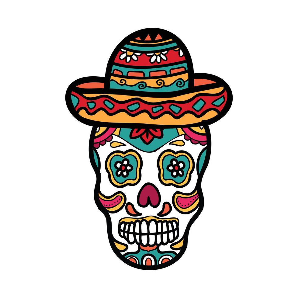 isolate calavera mexican skull hand drawn illustration on background vector