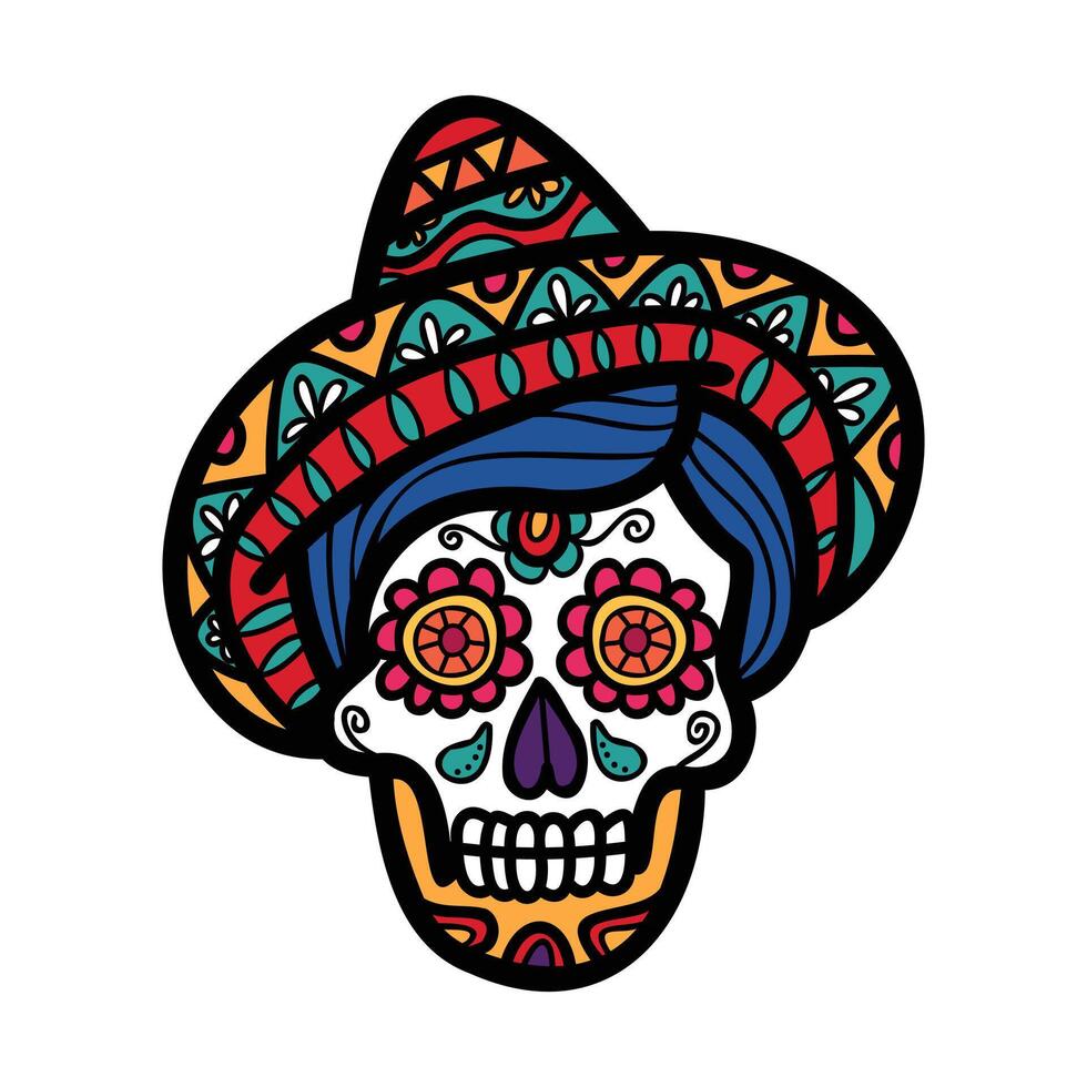 isolate calavera mexican skull hand drawn illustration on background vector