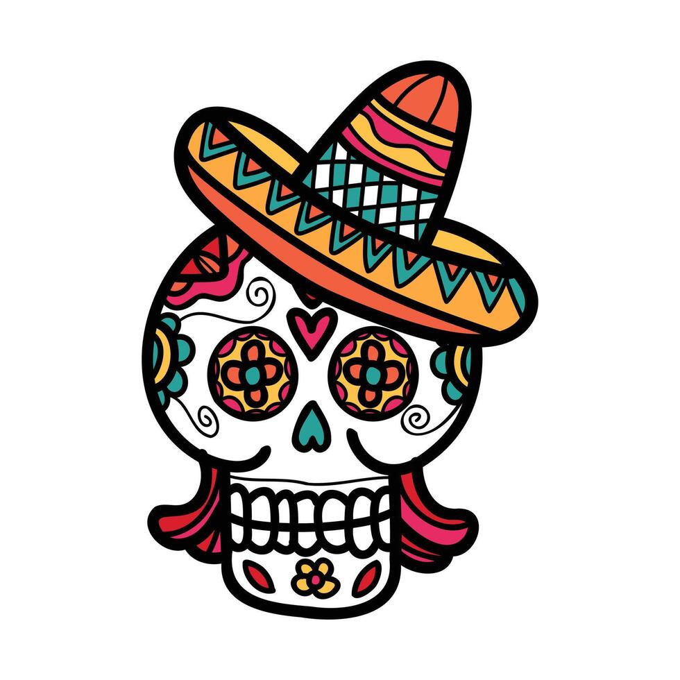 isolate calavera mexican skull hand drawn illustration on background vector