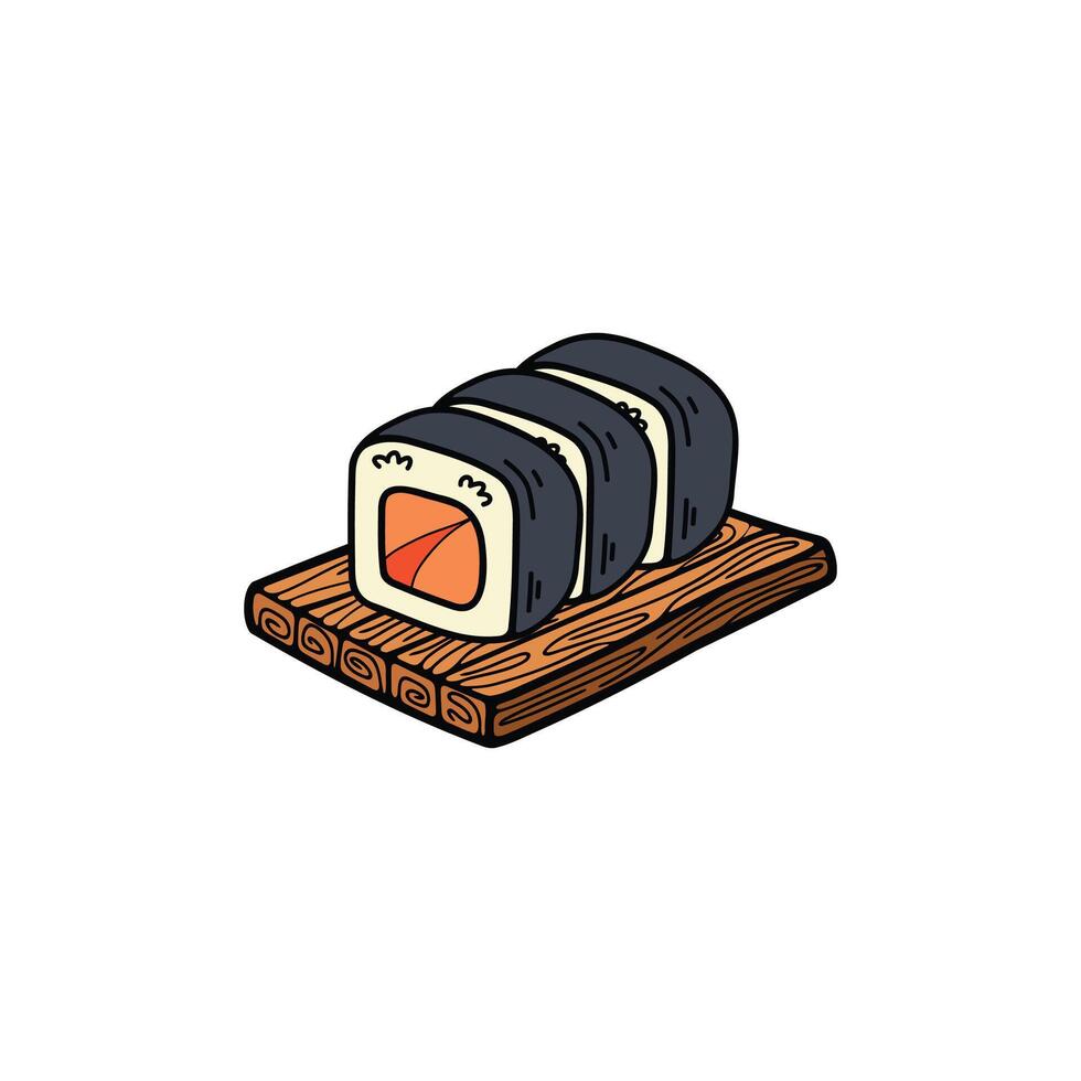 aislar maki Sushi japonés comida plano estilo ilustración vector