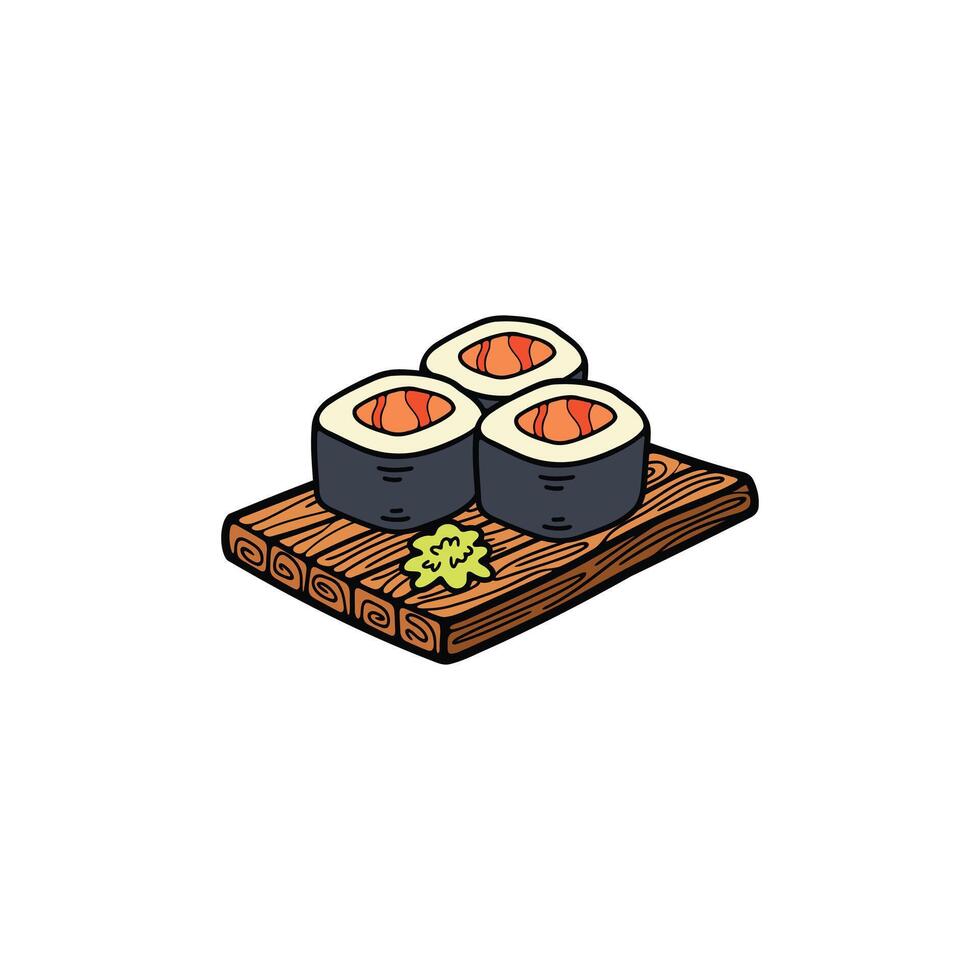 isolate maki sushi japanese food flat style illustration vector