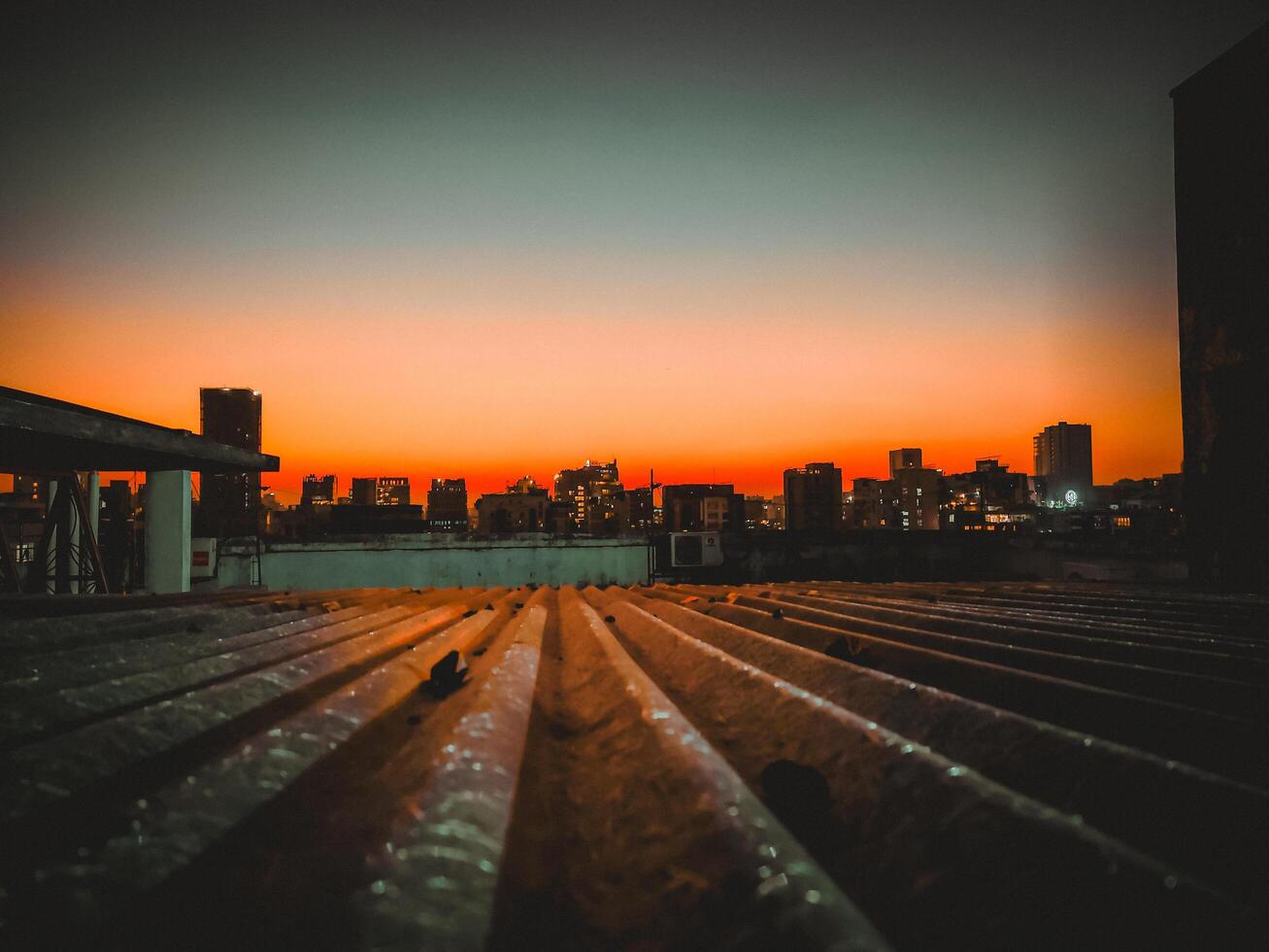 The beautiful sunrise over the city. photo