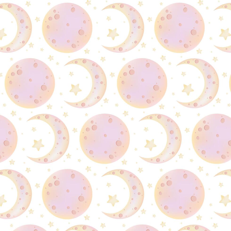 Seamless pattern with moon and stars. Moon and stars flat style. Baby print. Pattern for textile, background or wrapping paper. vector