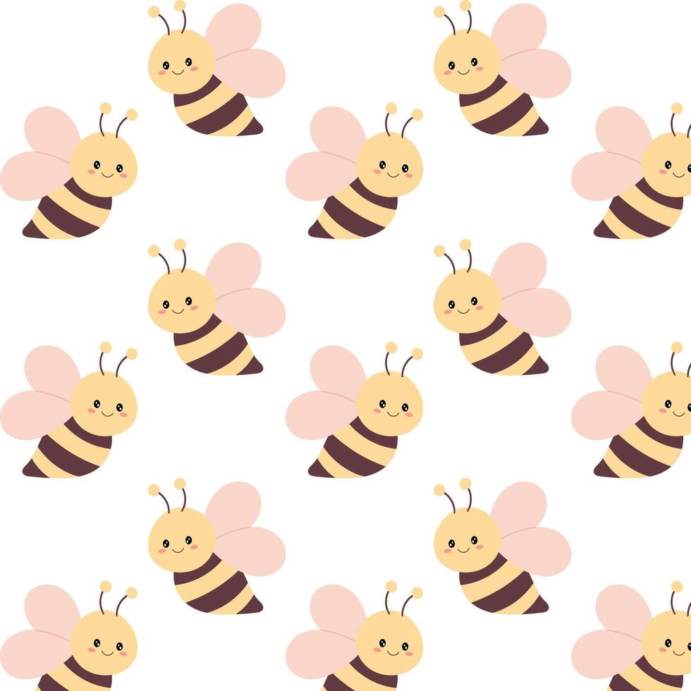 Spring seamless pattern. Pattern with bees in flat style. Seamless pattern for textile, wrapping paper, background. vector