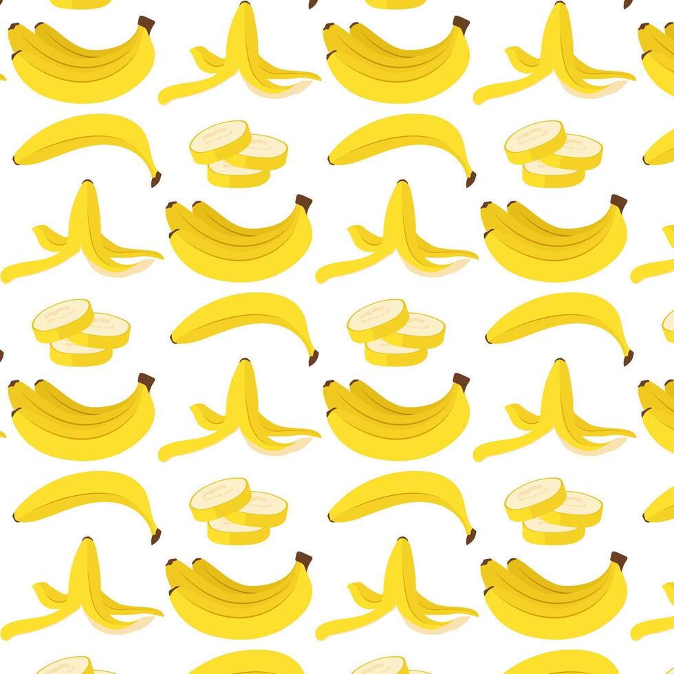 Seamless pattern with tropical fruits on a transparent background. Background with yellow bananas in flat style. vector