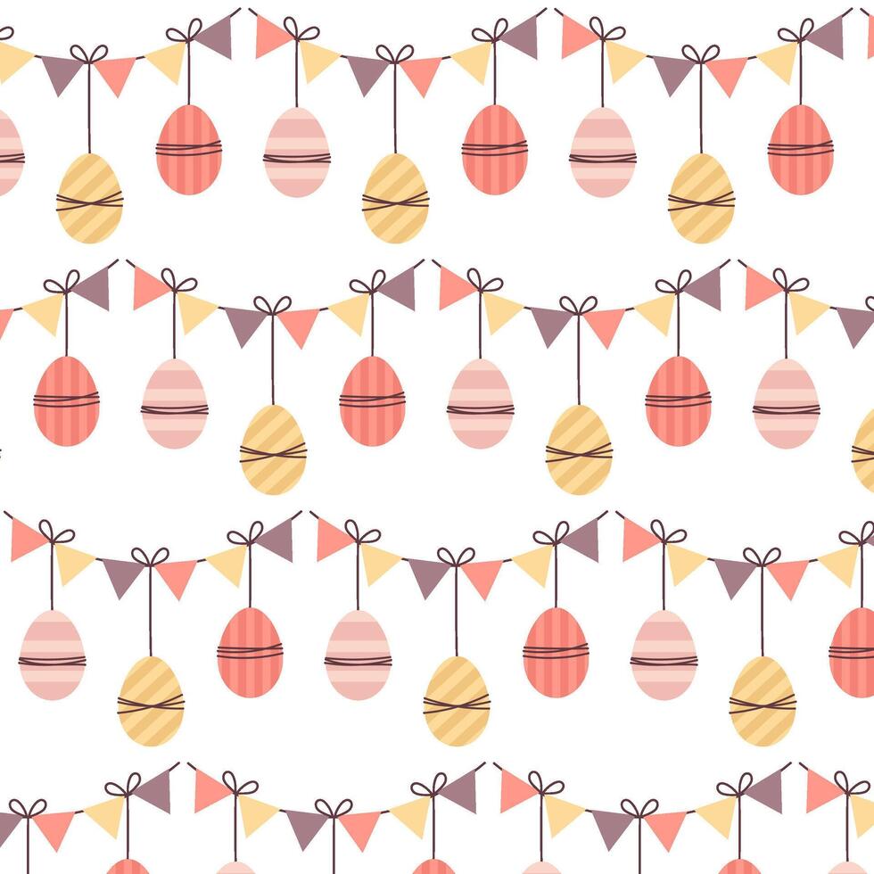 Easter seamless pattern on a transparent background. Festive background with a garland of Easter eggs in flat style. Pattern for textile, background or packaging. vector