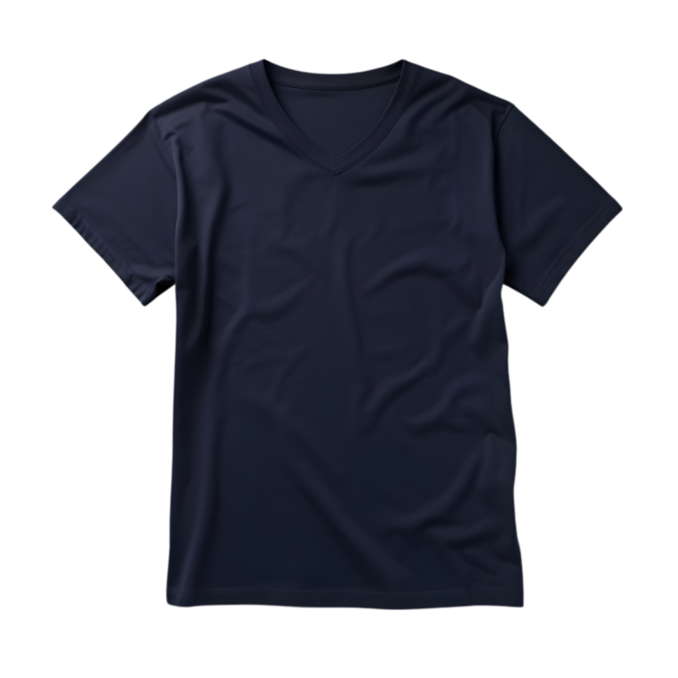 AI generated navy blue t-shirt with V-neck  on transparent background PNG image