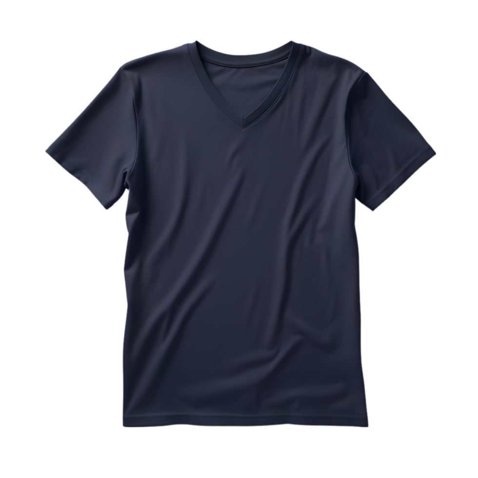 AI generated navy blue t-shirt with V-neck  on transparent background PNG image