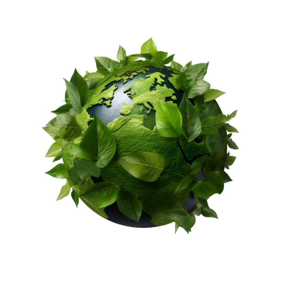 AI generated green planet earth with leave around on transparent background PNG image