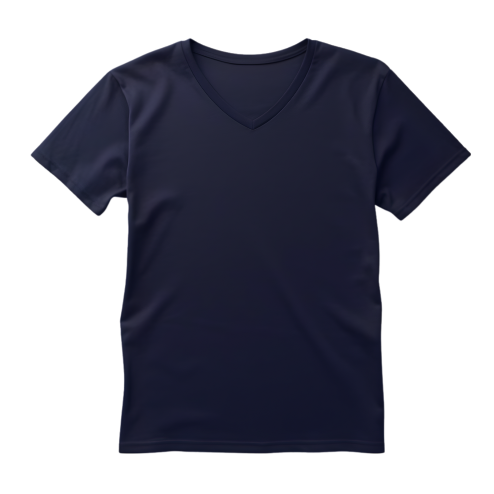 AI generated navy blue t-shirt with V-neck  on transparent background PNG image