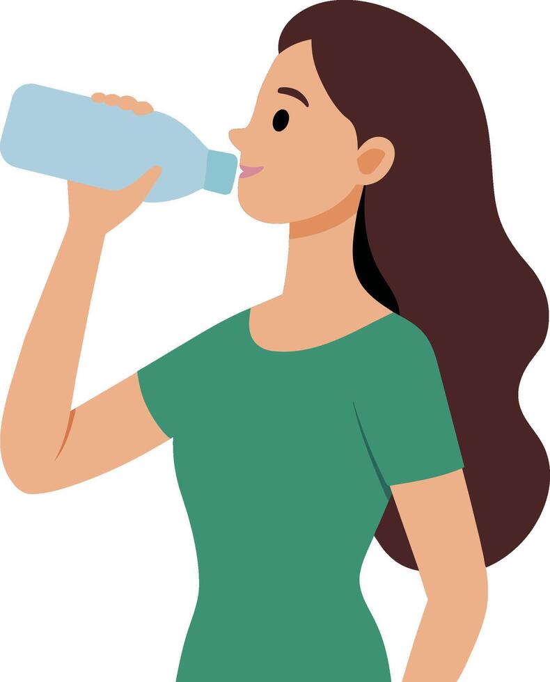 Portrait Pretty woman drinking water from a bottle vector