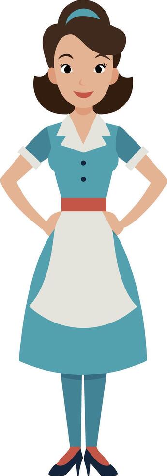 Beautiful housewife vector illustration wear blue dress