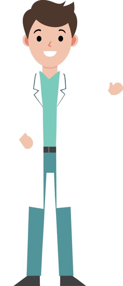 Standing Young Doctor Man Feel Happy Flat Style vector