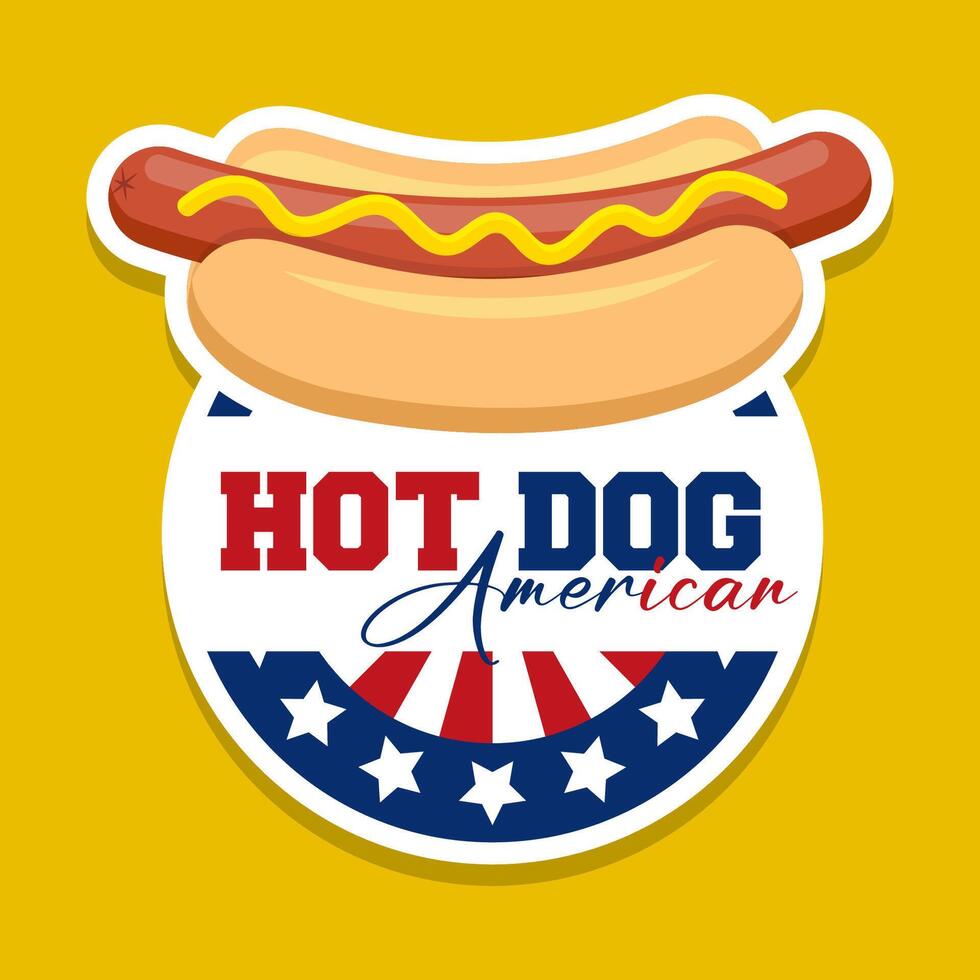 Hot dog vector emblem bread sausage mustard illustration