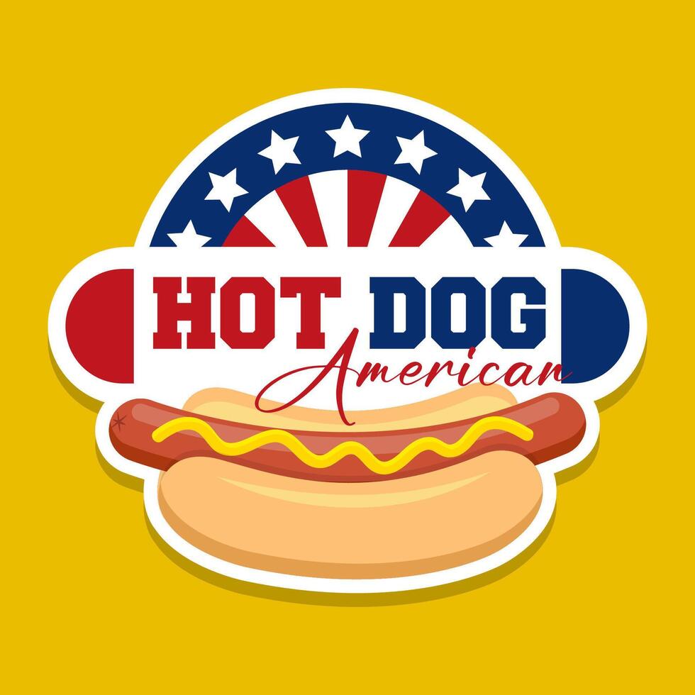 Hot dog vector emblem bread sausage mustard illustration