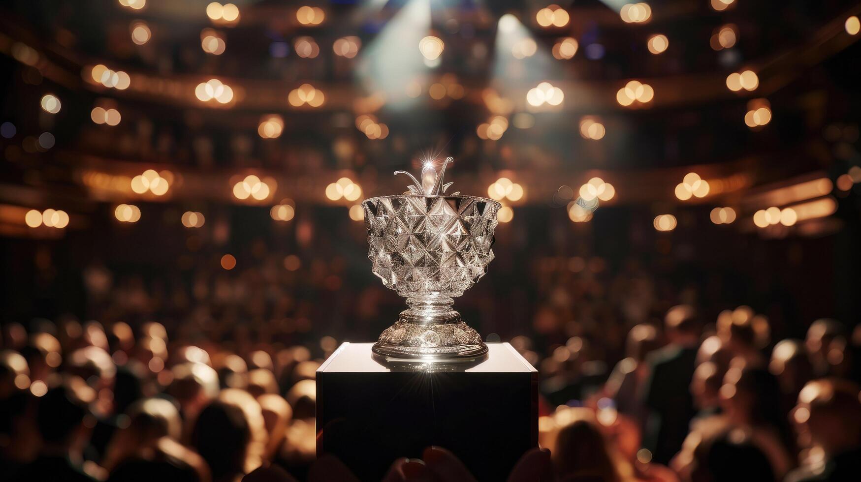 AI generated A beautifully crafted silver trophy positioned on a pedestal photo