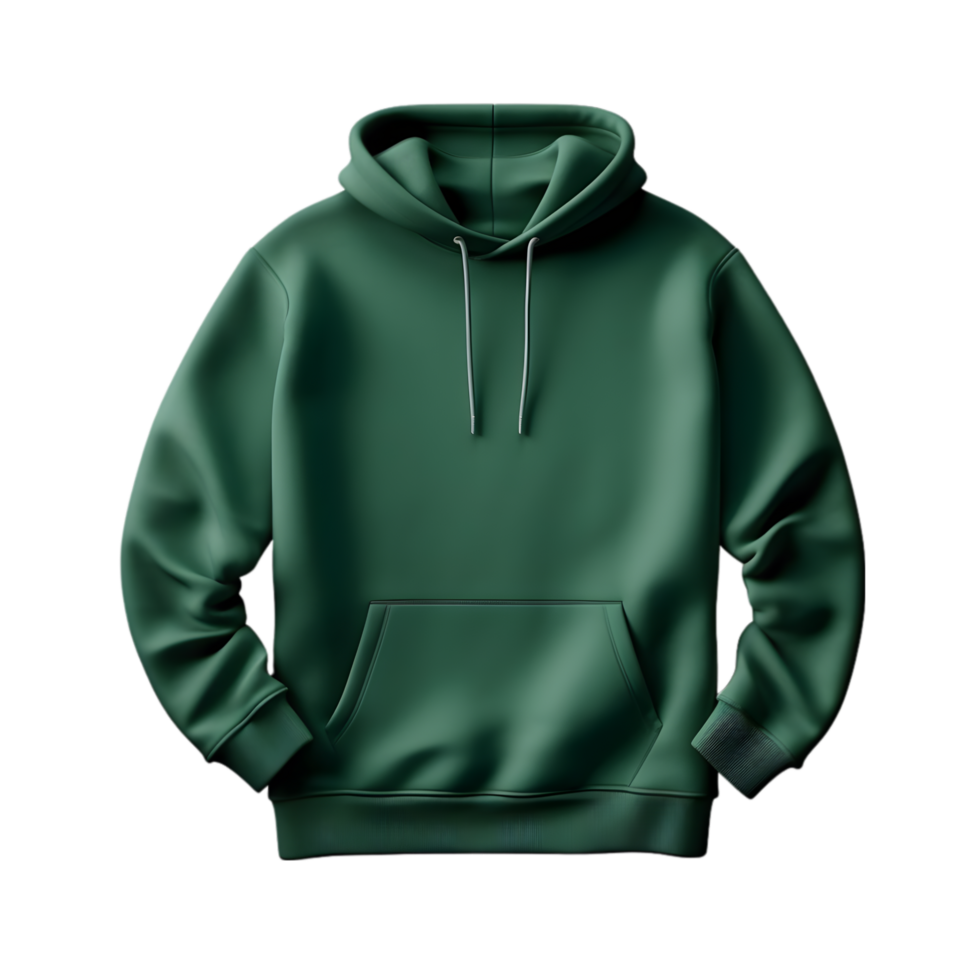 AI generated green sweatshirt with  hood and drawstrings on transparent background PNG image