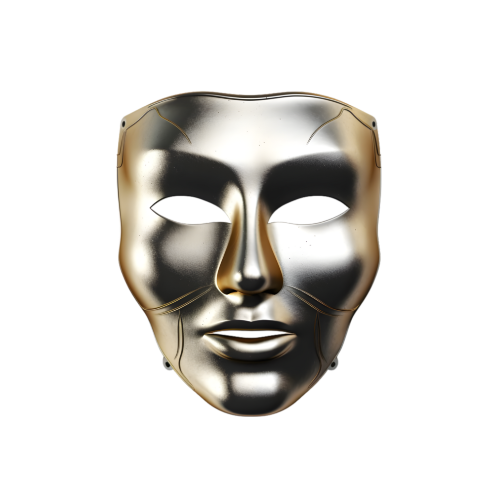 AI generated human face silver mask on transparent background PNG image