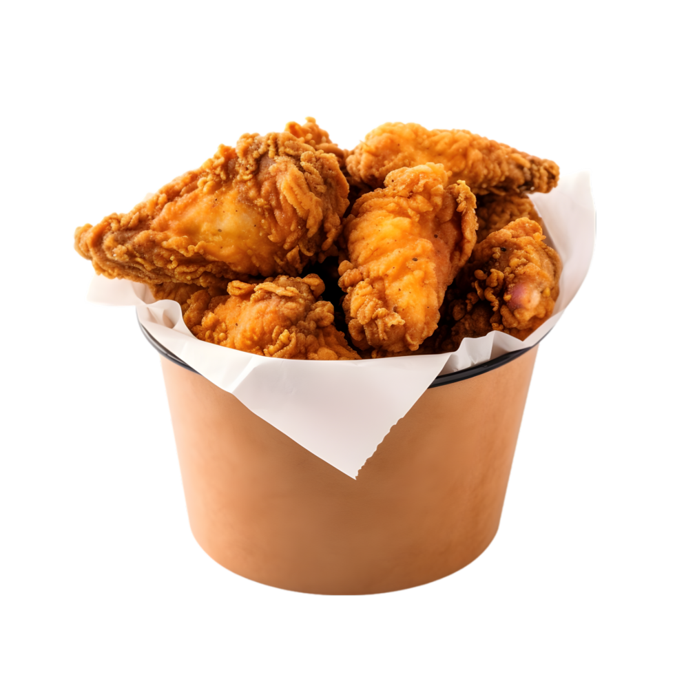 AI generated Fried chicken in paper bucket on transparent background PNG image