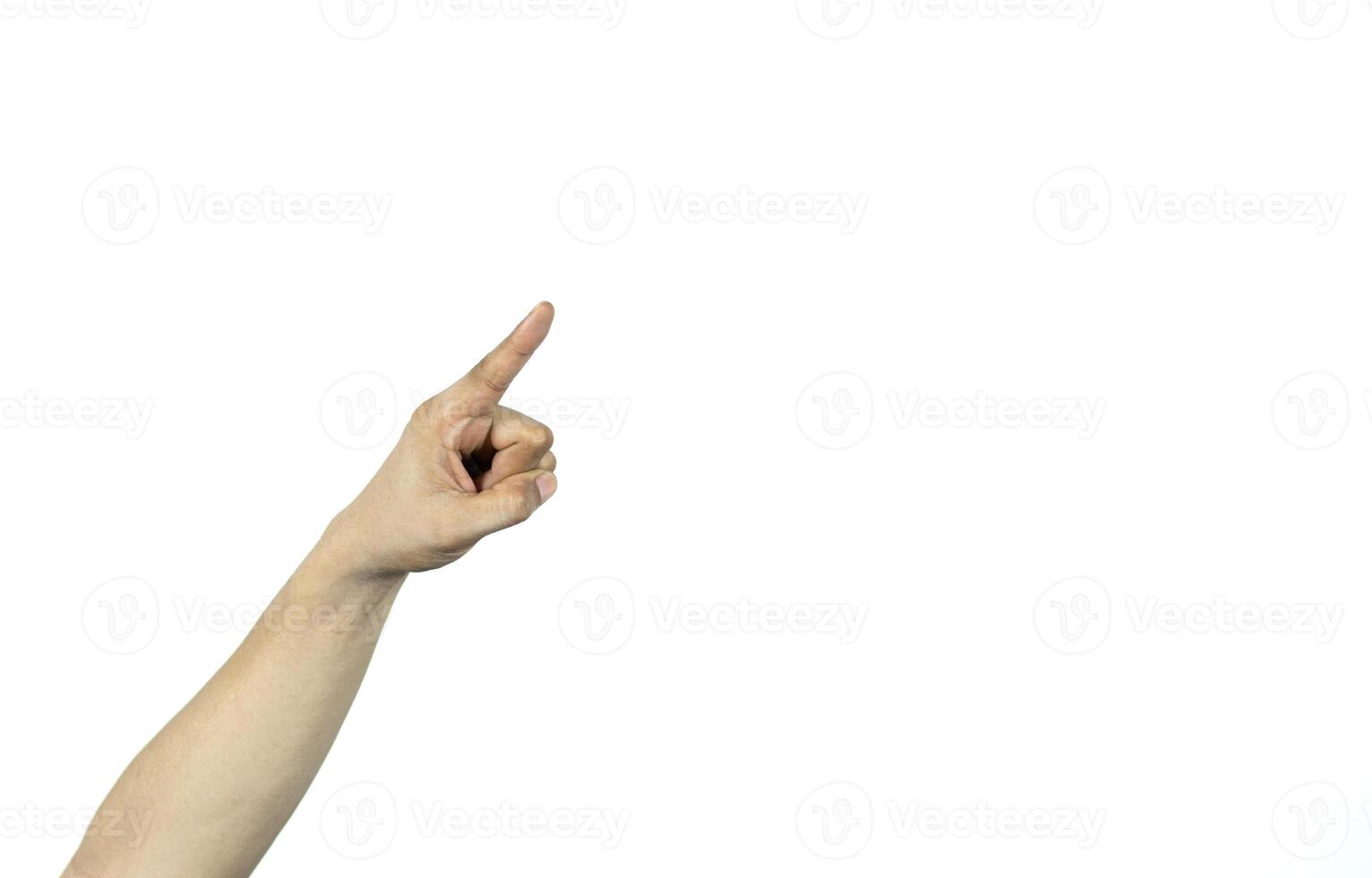 Hand pointing up on the symbol to rise higher isolated on white background photo