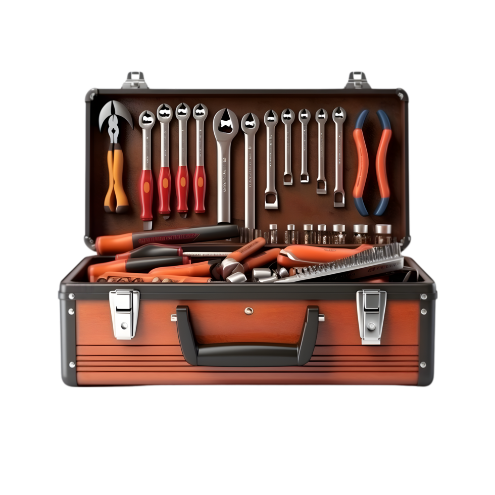 AI generated Toolbox with Tools on transparent background PNG image